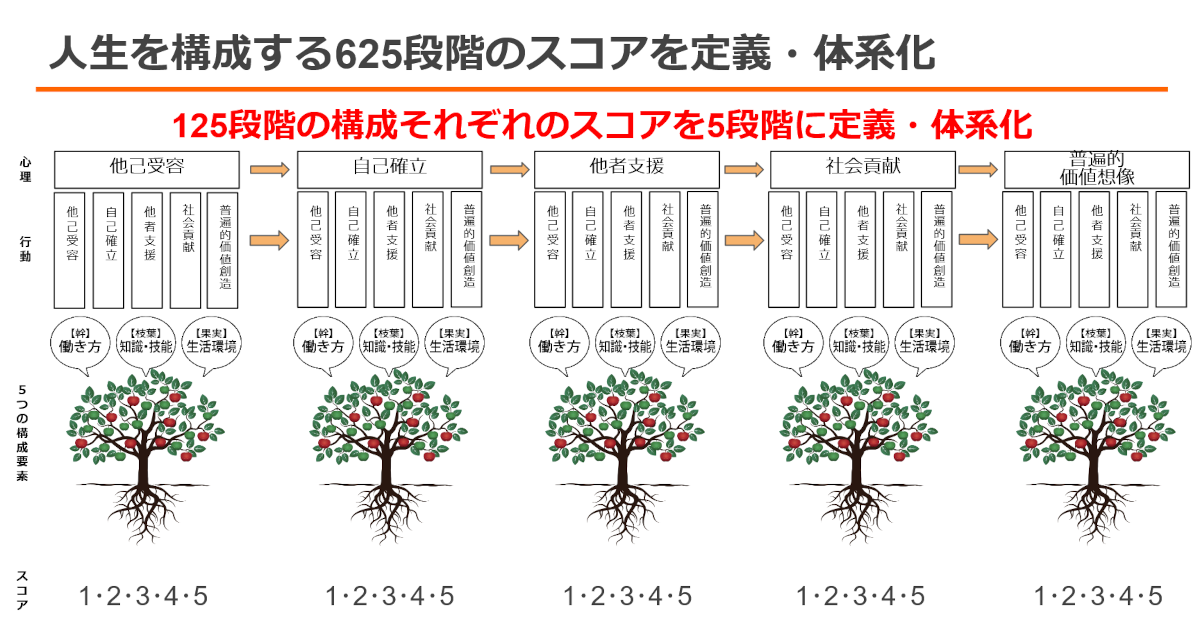 125段階の構成それぞれのスコアを5段階に定義・体系化